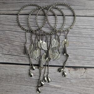 4 Piece Oxidized Silver Leaf Dangling Bracelet Set